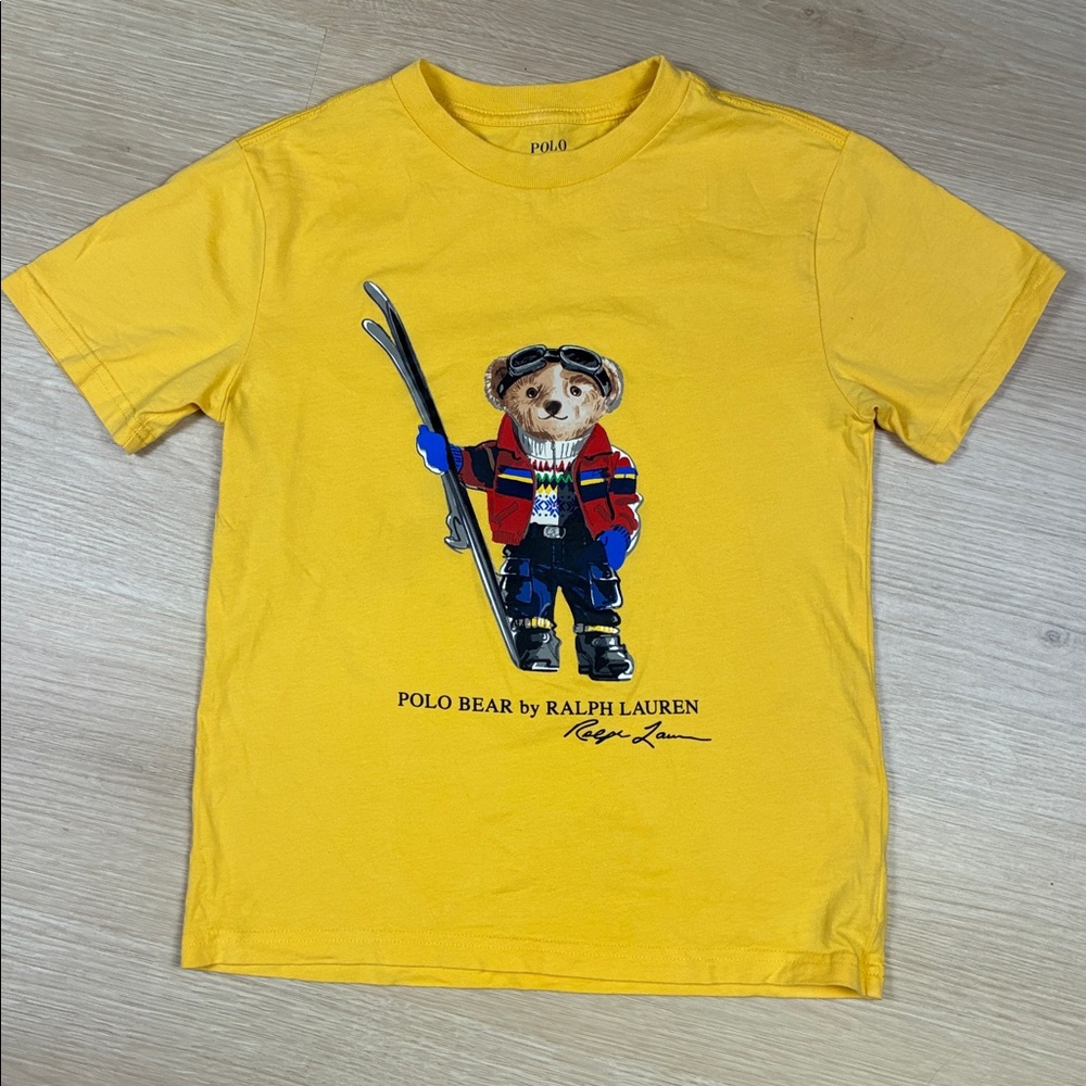 Polo Ralph Lauren Boys' Polo Skiing Bear Cotton Jersey Tee Oasis Yellow S/8 EUC